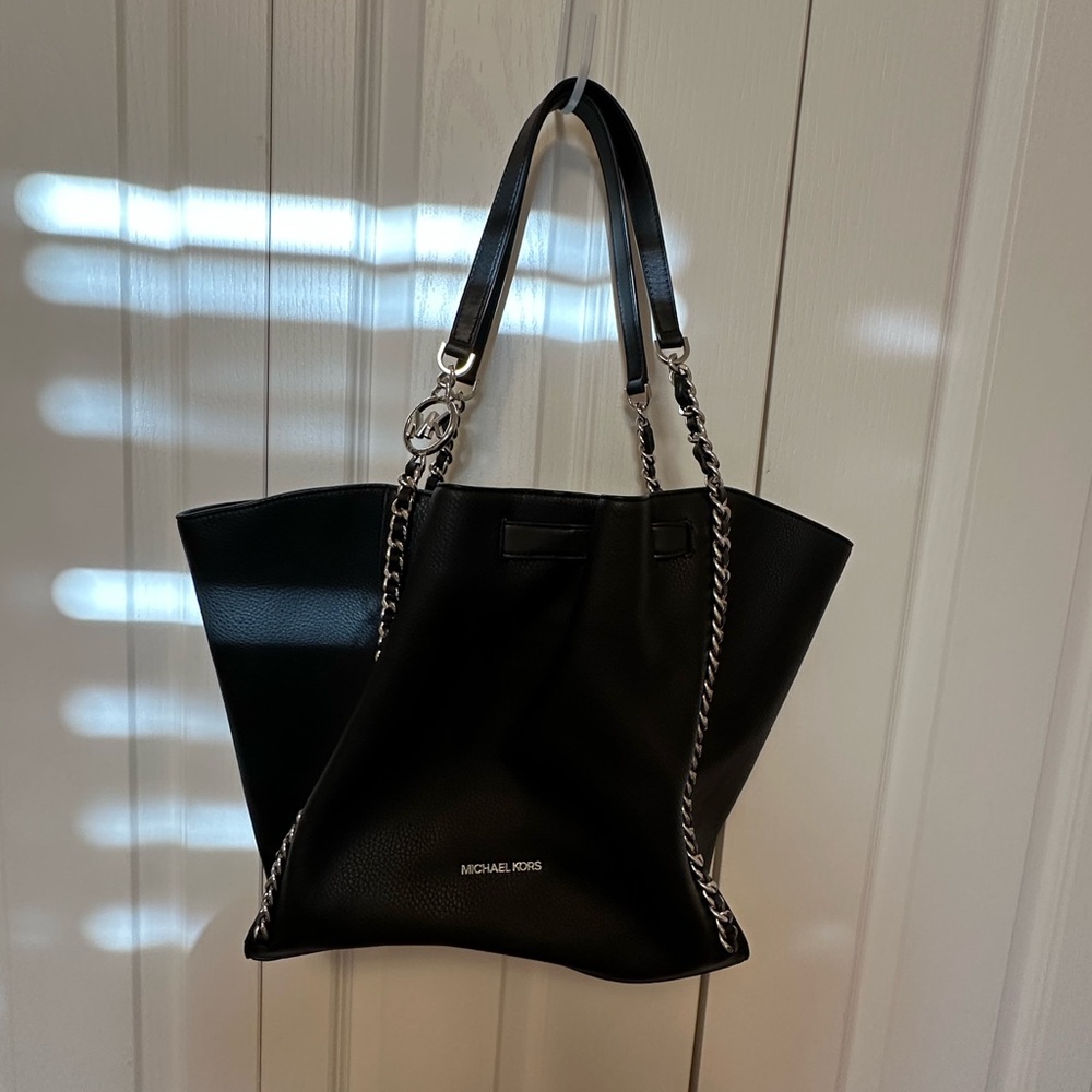 Michael Kors Black Tote with Silver Chain